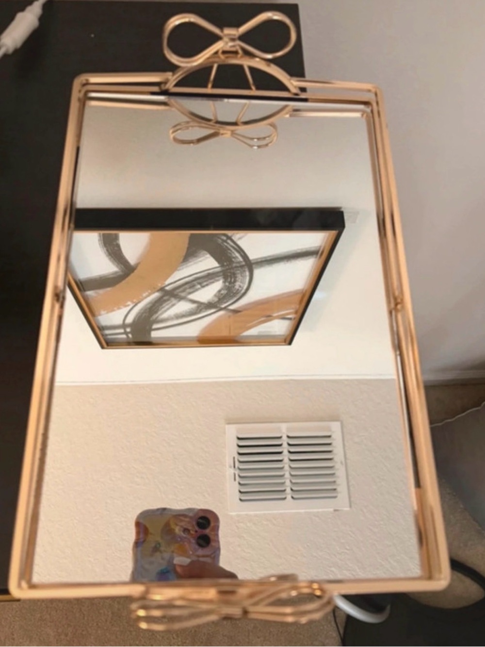 Gold Bow Accent tray with Mirror -
